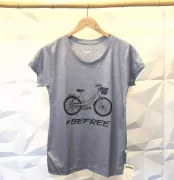 Camiseta Viscose de Bambu Baby Look Cinza Mesclado Bike #BeFree