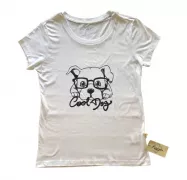 Camiseta Viscose de Bambu Feminina Baby Look Branca Cool Dog