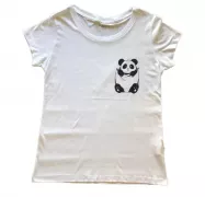 Camiseta Viscose de Bambu Feminina Baby Look Branca Panda