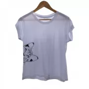 Camiseta Viscose de Bambu Feminina Baby Look Branca Gato 