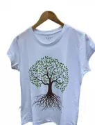 Camiseta Viscose de Bambu Baby Look Branca Árvore da Vida