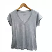 Camiseta Viscose de Bambu Baby Look Cinza Mescla Lisa Gola V