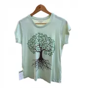 Camiseta Viscose de Bambu Baby Look Verde Clara Árvore da Vida