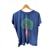 Camiseta Viscose de Bambu Batinha Azul Marinho Árvore da Vida