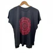 Camiseta Viscose de Bambu Batinha Preta Mandala