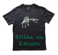 Camiseta Viscose de Bambu Infantil Preta Dinossauro Brilha no Escuro