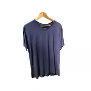 Camiseta Viscose de Bambu Masculina Azul Marinho Lisa Gola V