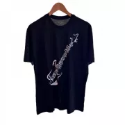 Camiseta Viscose de Bambu Masculina Preta Rock Guitarra