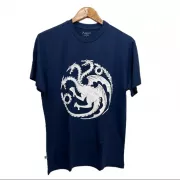 Camiseta Viscose de Bambu Masculina Azul Marinho Dragões Branco