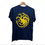 Camiseta Viscose de Bambu Masculina Azul Marinho Dragões Amarel