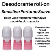 Kit 3 Desodorantes Roll-on Sensitive 65ml - Natural - Vegano - Sem Glútem - Sem Alumínio