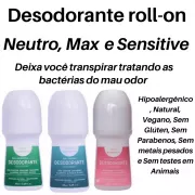 Kit 3 Desodorantes Roll-on Neutro, Sensitive E Max - Natural - Vegano - Sem Glútem