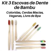 Kit 3 Escovas De Dente De Bambu - Cerdas Macias, Veganas, Livre De Bpa