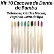 Kit 10 Escovas De Dente De Bambu - Cerdas Macias, Veganas, Livre De Bpa 