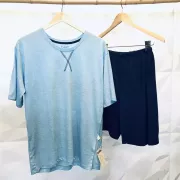 Conjunto Pijama Masculino Viscose de Bambu Azul Mesclado e Shorts