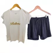 Conjunto Pijama Feminino Viscose de Bambu Branco e Shorts