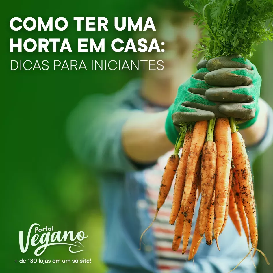 Como ter uma horta em casa: dicas para iniciantes. Na imagem, ao lado do título, uma pessoa sorrindo segurando diversas cenouras recém tiradas da terra 